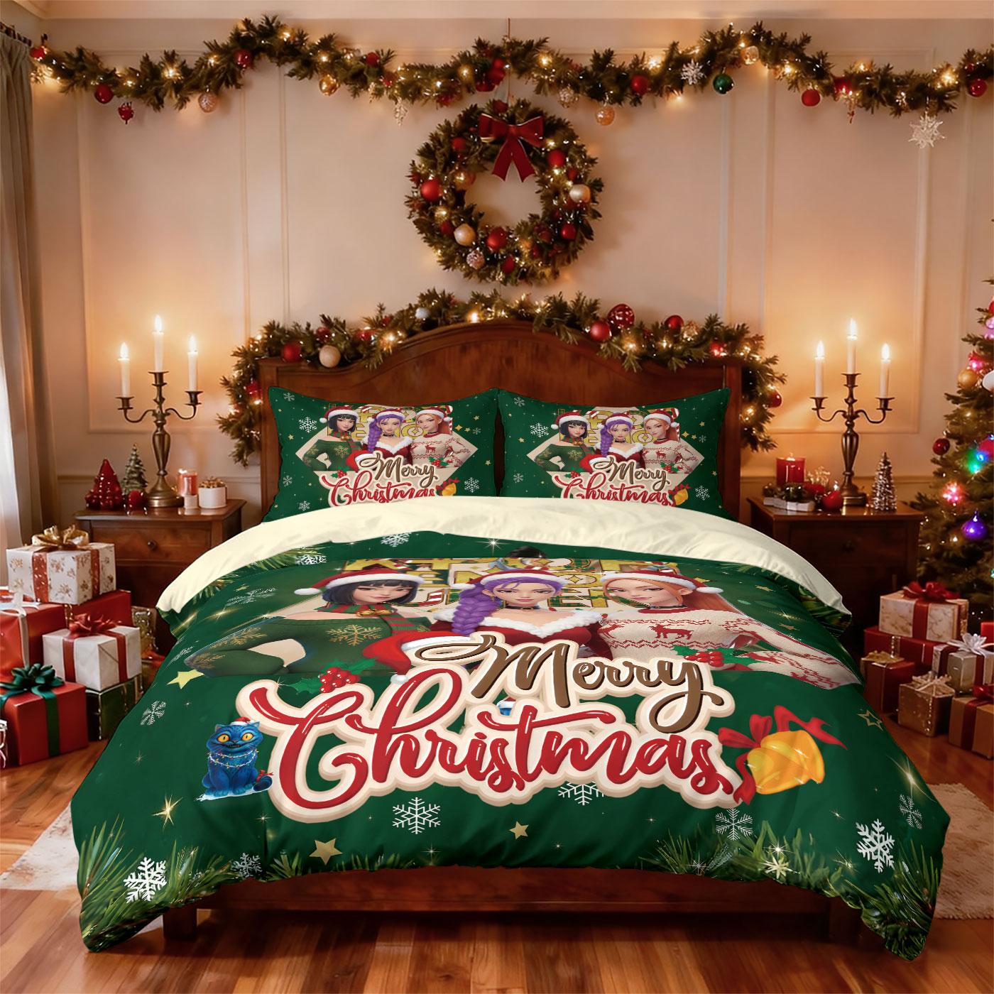 

3pcs Christmas K-Pop Demon Hunters Printed Chipless Bedding Set Multi Size Bedroom Bedding Decoration Machine Washable 135x200cm-EU-Single&set