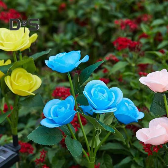 4Pcs Solar Powered Rose Lamp High Efficiency LED Waterproof Outdoor Garden Stake Light with 3D Rose Design