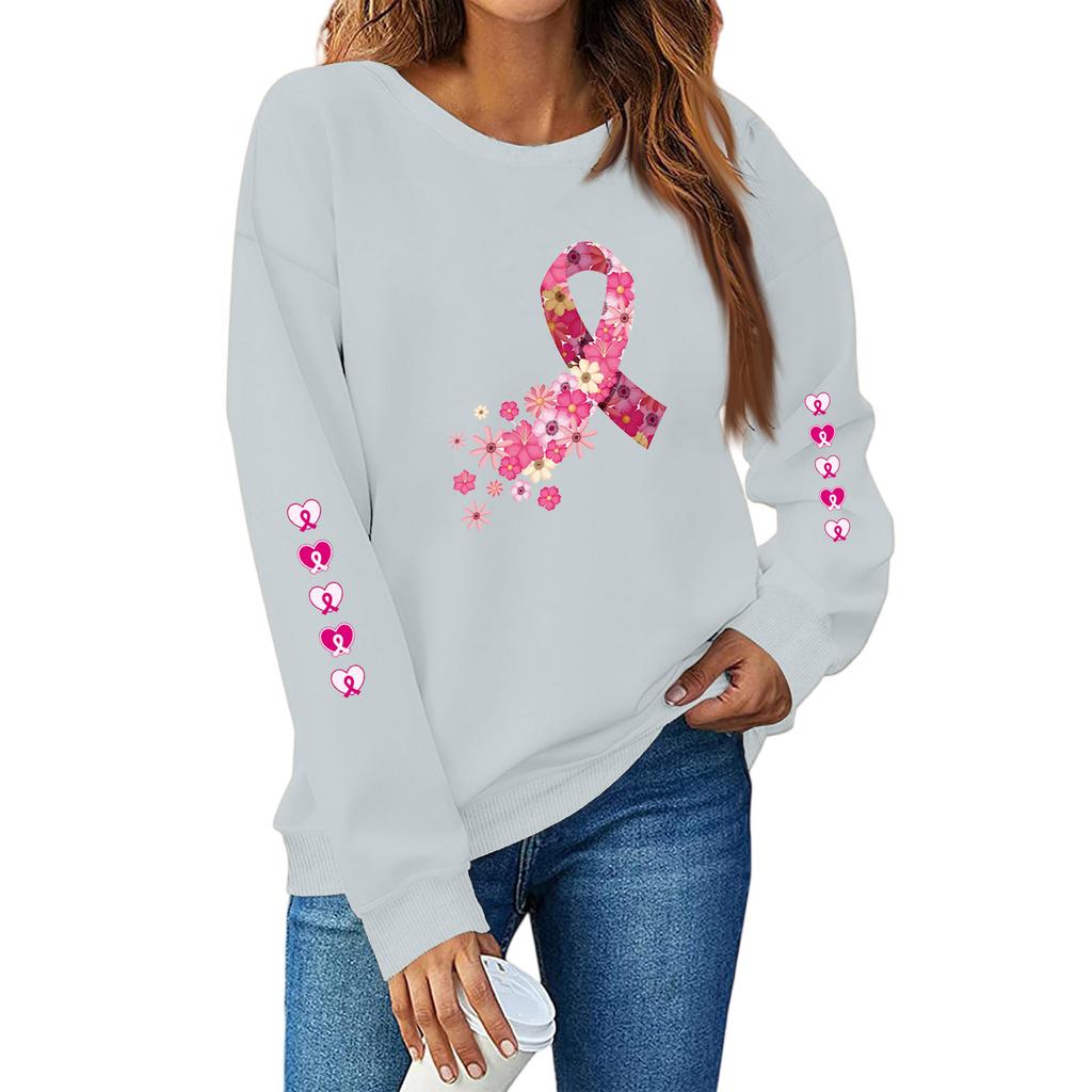 Breast  Sweatshirts For WomenRibbon Breast  Shirt Cute Dog Graphic  Long Sleeve Tops