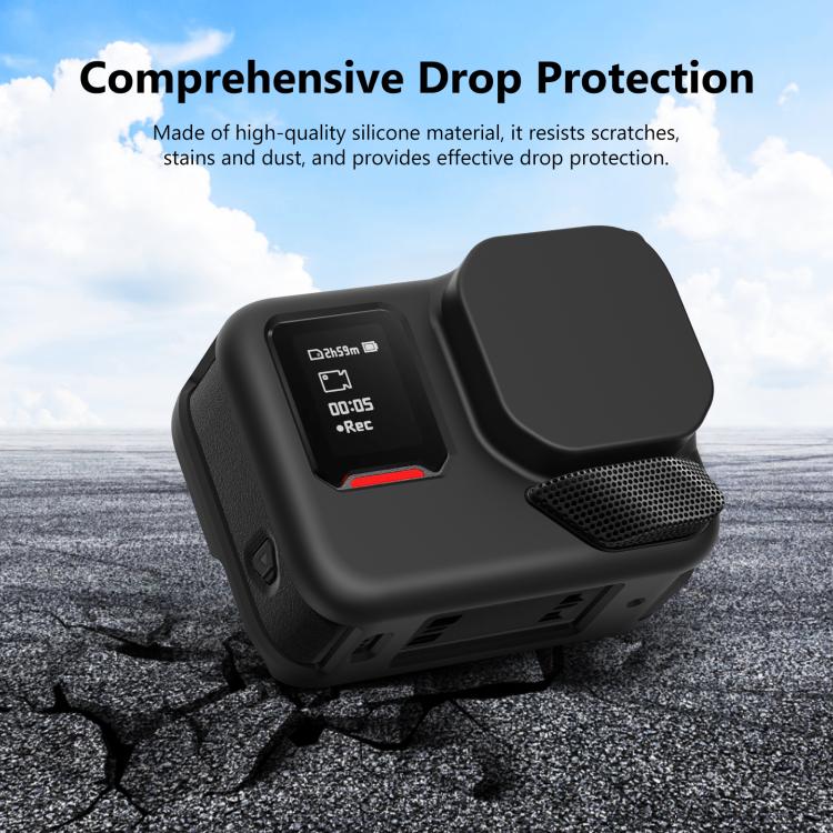 Für Insta360 Ace Pro 2 PULUZ Silikon-Schutzhülle für das Gehäuse mit Objektivkappe und Riemen (Schwarz)