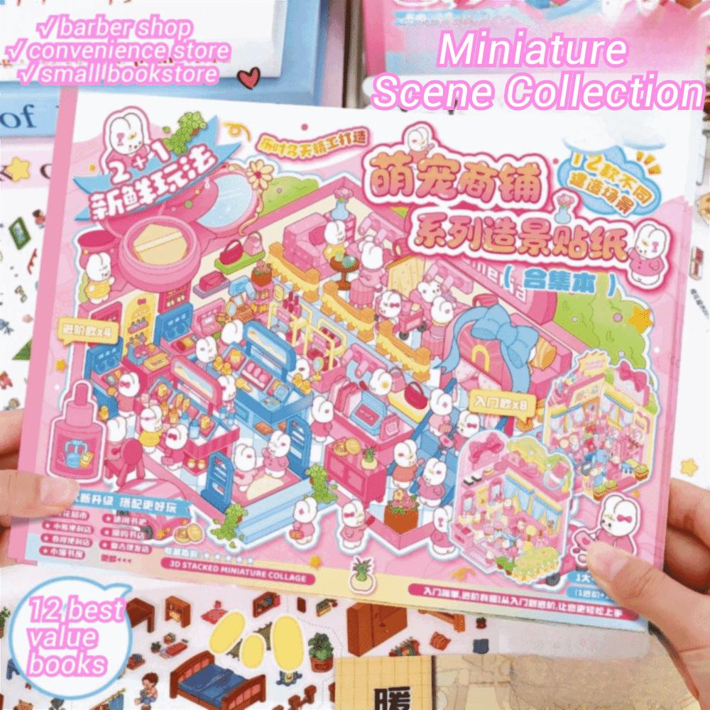 3D Miniature Scene Stickers 12 Sences Cartoon Landscape Sticker Collection Stacking Pasting Pasting Scene Stickers Unisex Gifts