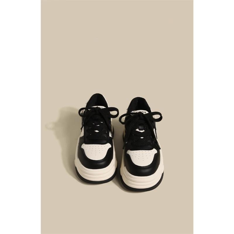 Niche Thick Baseplate Shoes Women's Spring New Versatile Height Increase Panda White Shoes
