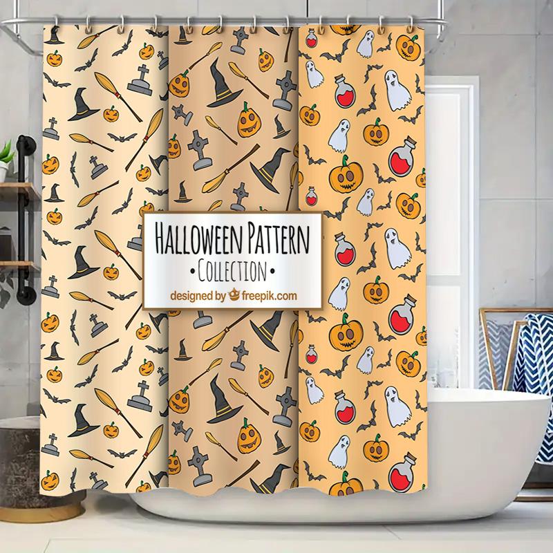 

Halloween Pattern Shower Curtain Collection Ghosts Pumpkins Decorative Bathroom Accessories For Fall Season Decoration W60H190(CM)-1 Pcs