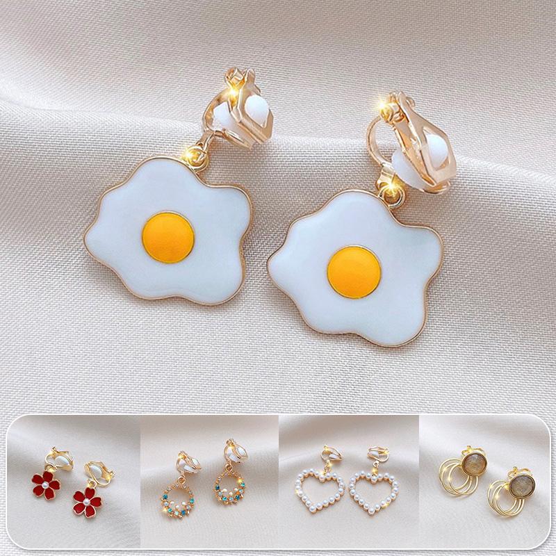 

Fashion Bowknot Earrings Pearl Ear Clips Flower Star Moon Jewelry