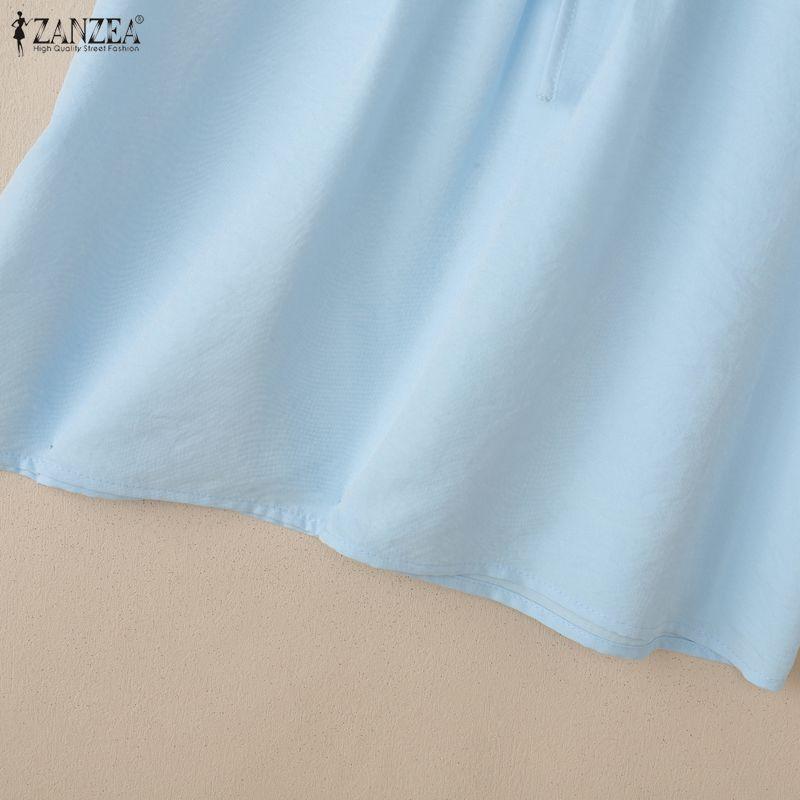 ZANZEA Blusa da donna casual a girocollo, tinta unita, manica corta larga