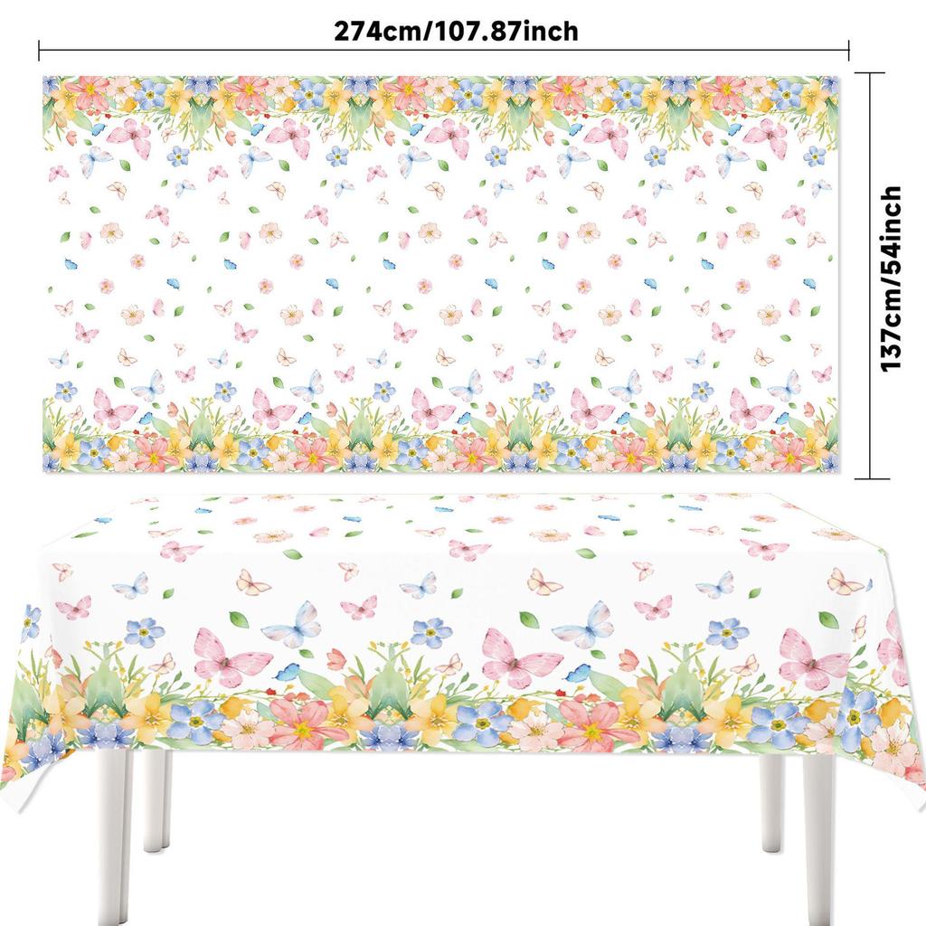 Pink Spring Butterflies Party Set: Tablecloth, Plates, Banner & Photo Props