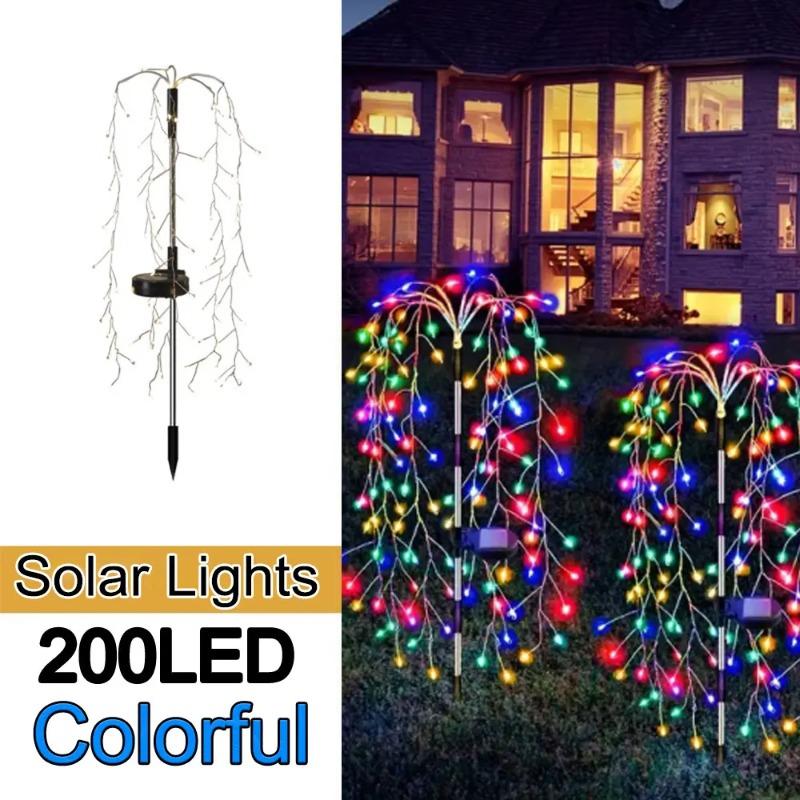 Solar Powered 200/120LED Willow Tree Fireworks Lamp 8 Modes Outdoor Garden Lights Multicolour/warm Decorative String Light