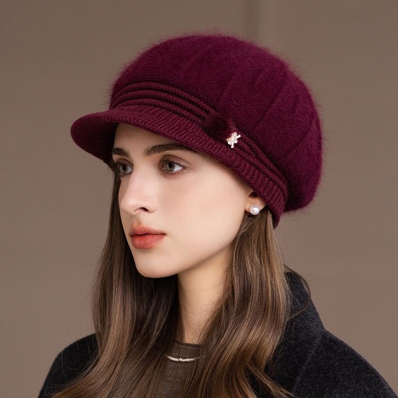 Chapeau pour femme Nouveau chapeau d'automne et d'hiver en laine Bonnet thermique Mère d'âge moyen et âgée Chapeau tricoté