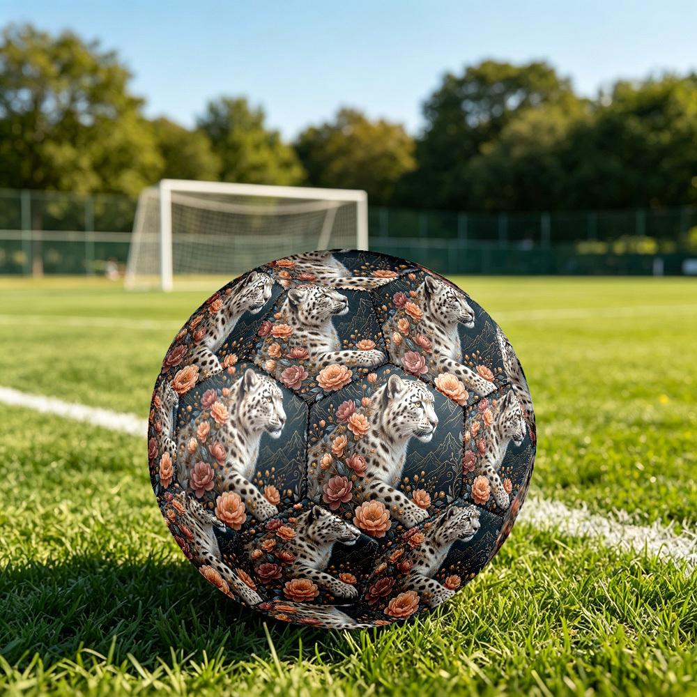 1pc Leopard Flowers Theme Soccer Ball Football, Size 5, Lightweight PVC, Outdoor Training Soccer Ball,Sports Gift t61427