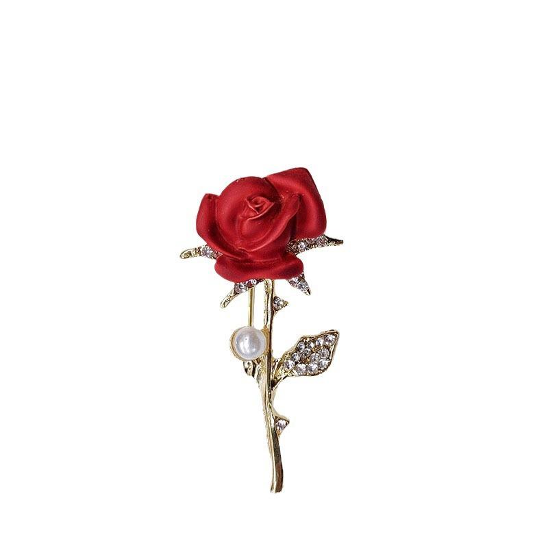 Red Rose Brooch - High-end Diamond-set Elegant Collarpin for Korean-style Anti-glare Pin Application