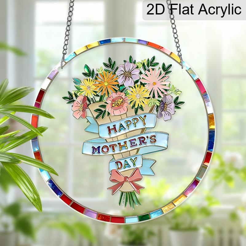 

Acrylic Happy Mother s Day Flower Bouquet Suncatcher Stained Glass Effect Window Hanging Ornament Gift for Mom 20cm/7.87Inches
