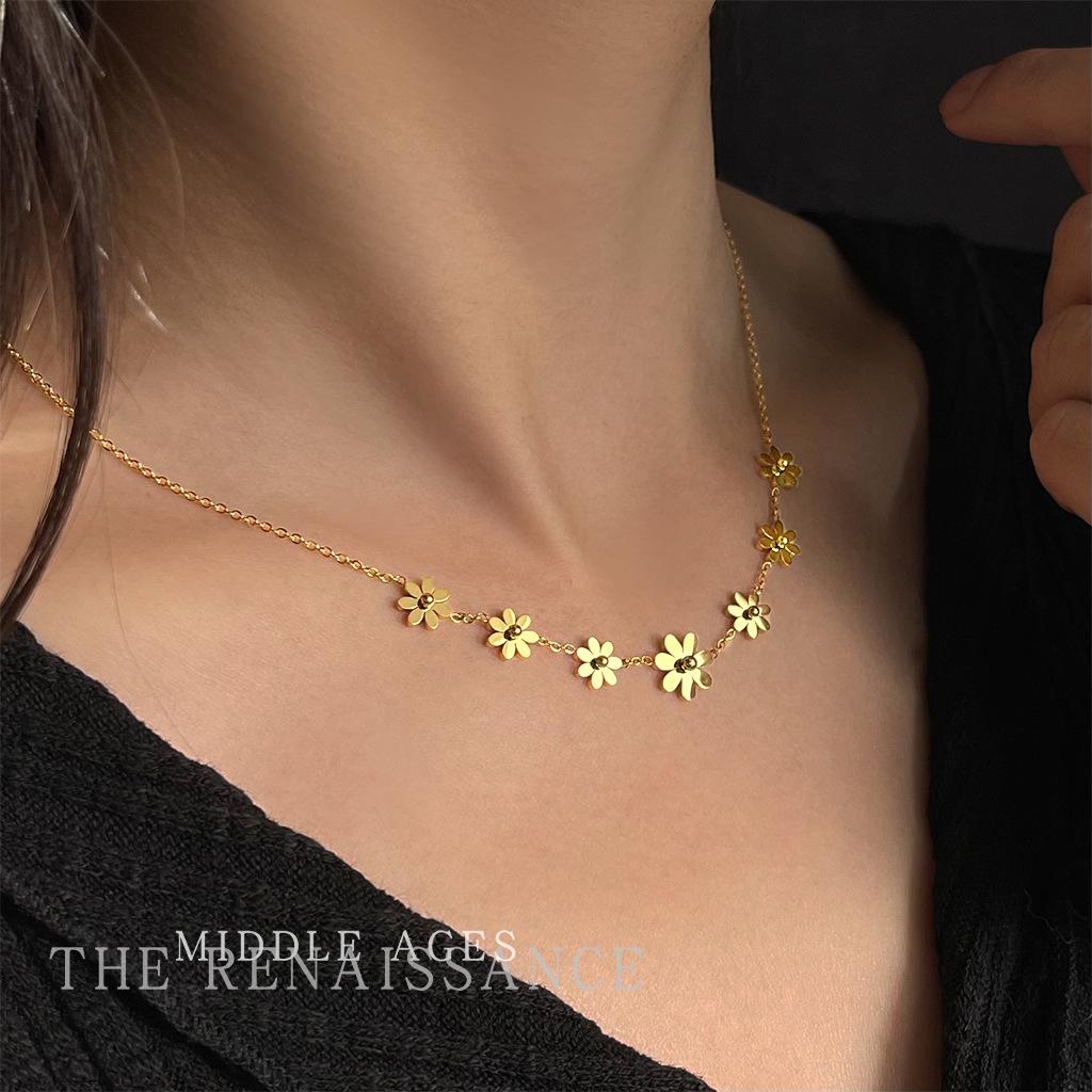 Цветы~ Ожерелье с ромашками Нишевый дизайн Ключица Цепочка Легкая роскошь Литературное Ретро Ожерелье