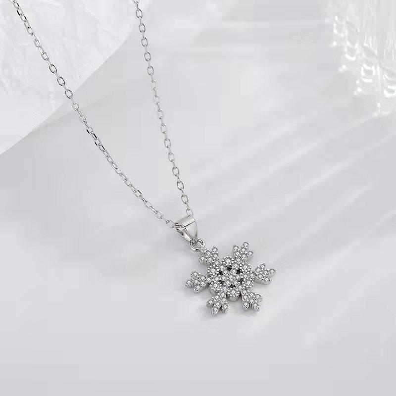 S925 Sterling Silver Snowflake Necklace - Full Diamond Christmas Pendant