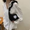 Solid Color Pleated Strap Shoulder Bag Korean Style Sweet Handbag Love Rabbit Underarm Bag  Girls