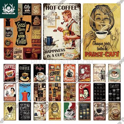 Putuo Decor Coffee Tin Sign Vintage Plaque Metal Plate Retro Wall Art Posters for Kitchen Bar Pub Iron Painting Decoration