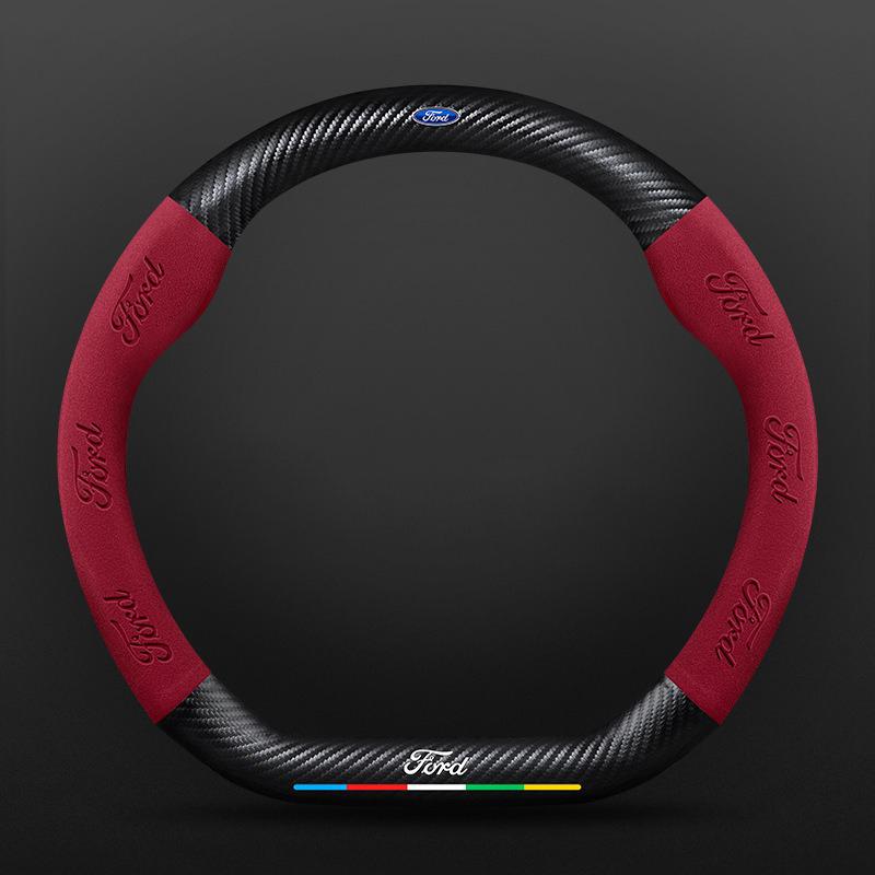 Car Anti-Slip Suede Carbon Fiber Steering Wheel Cover For Ford ST EXPLORER EDGE Fiesta Focus Mondeo F150 Fusion Mustang Kuga