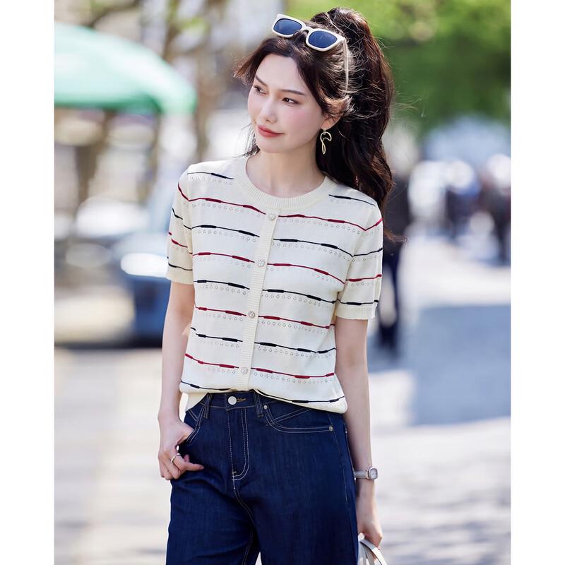 

TERRE BLEUE Women s Hollow Knit Short-Sleeve Top One Size