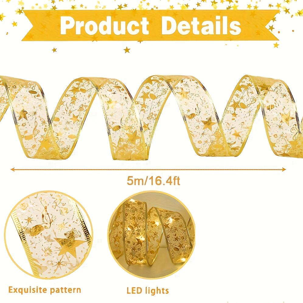 

LED Christmas Tree Ribbon Lights | 1.97m Gold Flashing Wave Design | Battery Powered 1m золотой