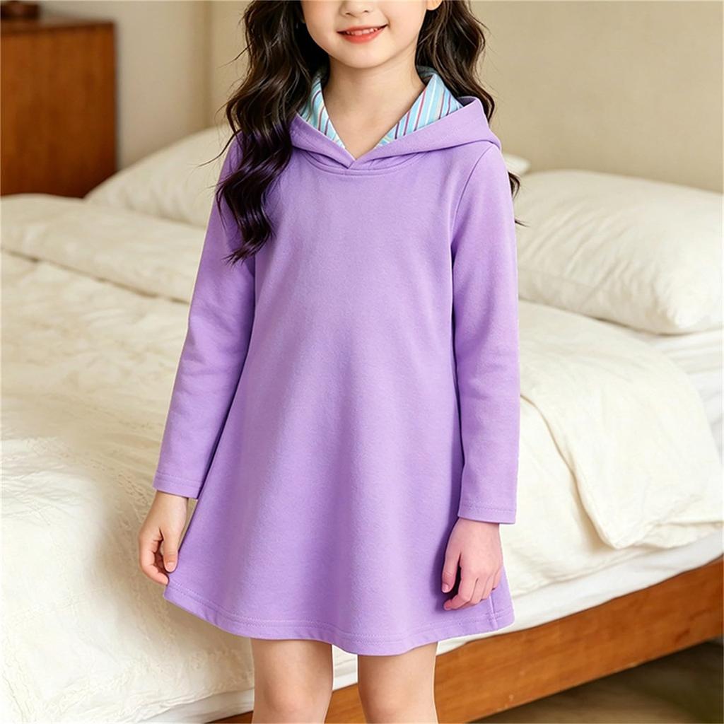 Girls' Hoodie Dress Casual Color Long Sleeve Spring Fall Outfit