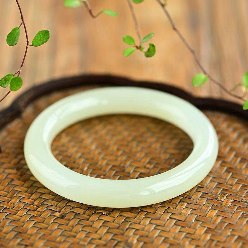 Natural Authentic Grade A Xinjiang Hetian Jade Women s Ice Base Bracelet - Green Inner Diameter 64mm