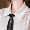 Elegant Women's Adjustable Pre Tied Black Necktie with Rhinestones Embellishments for Formal Event and Casual Wear