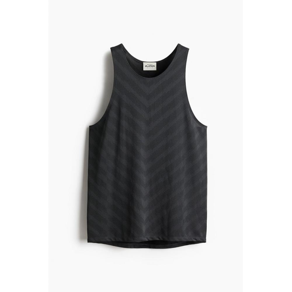 H M Sleeveless Sport Top Regular Fit dryMove Black Patterned