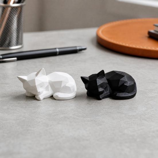 Geometric Sleeping Cat Figurine, 3D Printed Minimalist Cat Statue, Abstract Animal Sculpture for Desk Shelf Home Office Decor