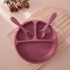 Color Kids 3PCS Silicone Baby Feeding Set Suction Plate Wooden Spoon Fork BPA Free Training Tableware Dish Bowl Gift Set