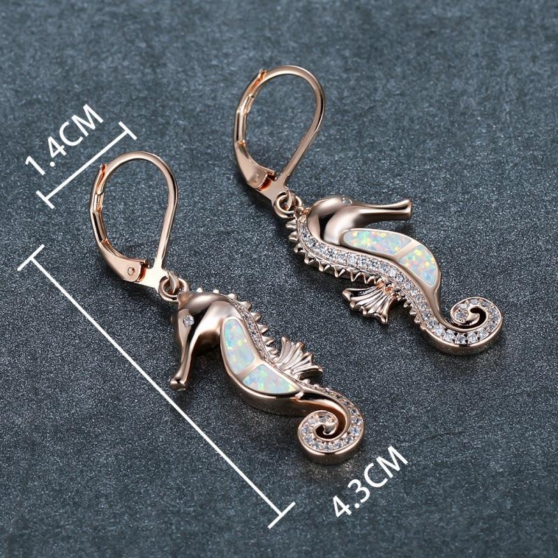 Wunsch Heißer Meereswind Serie Roségold Weißgold Blau-Weißer Opal Mikrofassung Weißer Diamant Seepferdchen Vielseitige Ohrringe
