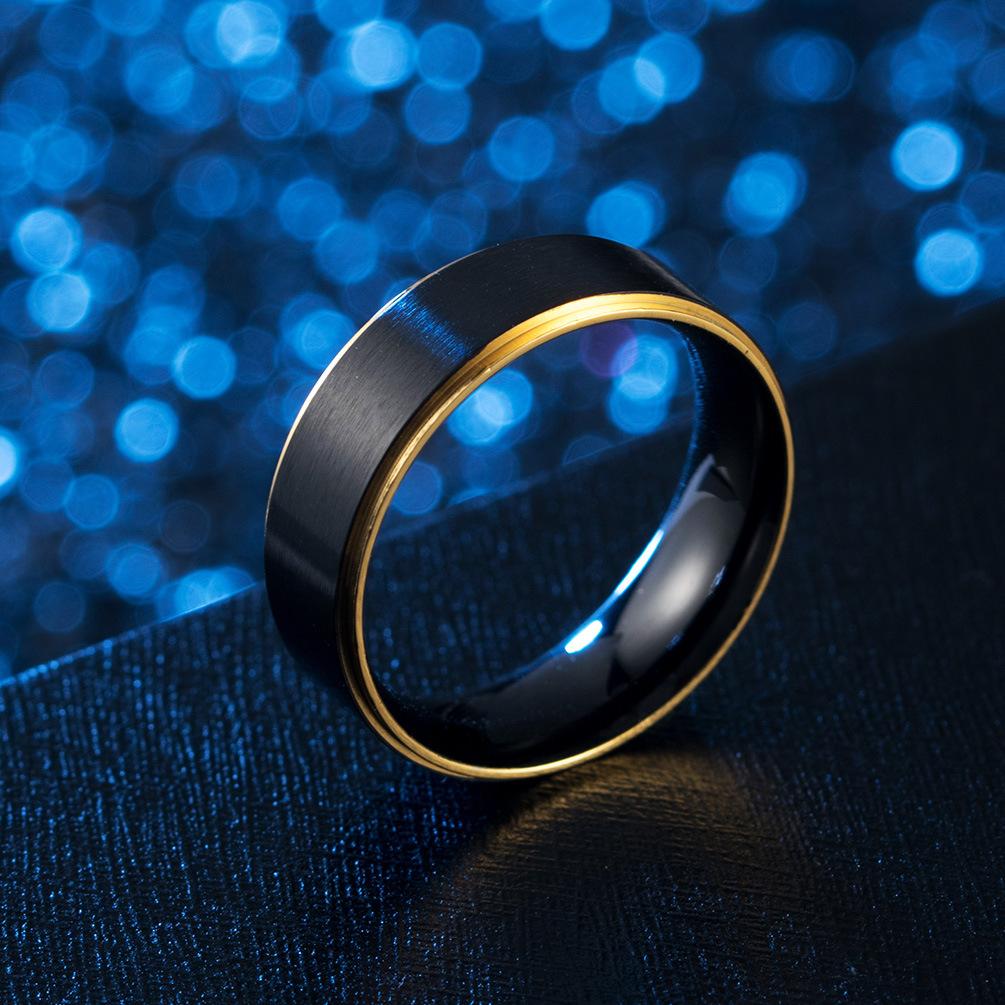Titanium Steel Black Intercolor Double Color Ring for Men Seven Color Brushed Black Gold Groove Ring