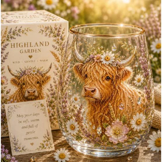 400ml Bee Garden Glass Cup with Gift Card Golden Bee Floral Printed Water Cup Stemless Wine Glass for Home Office Party Gift