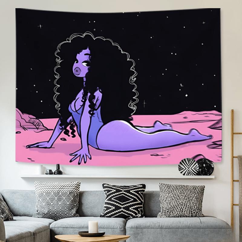 Mystical Woman With Moon And Stars Tapestry - Celestial Wall Hanging For Living Room, Bedroom Decor - Enchanting Home Decoration