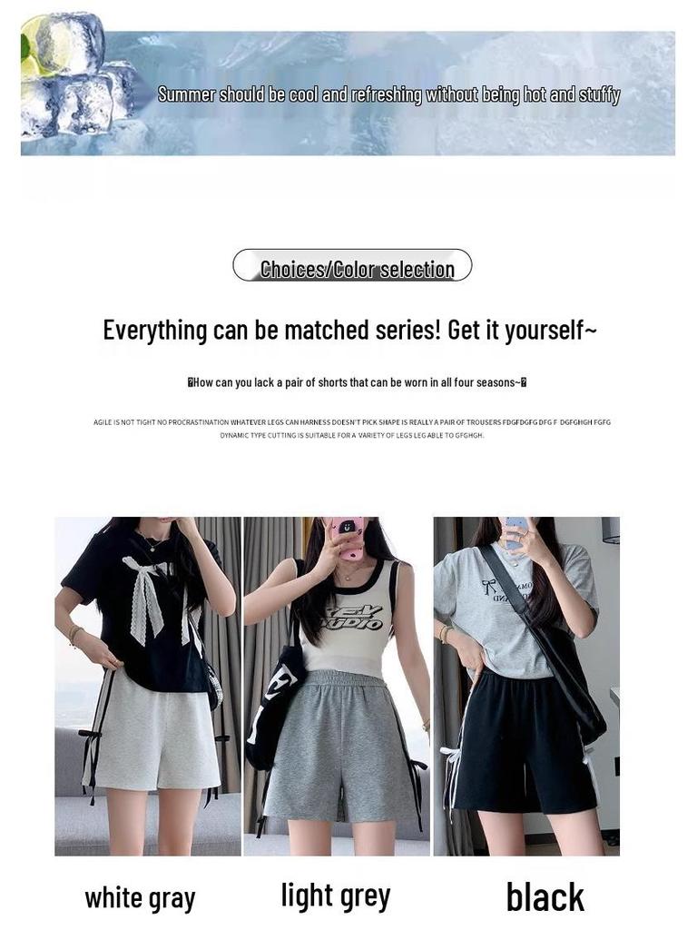 2024 Women's Gray High-Waist Loose Fit Slimming Sports Shorts - American Style, Petite, Wide-Leg, Summer Casual