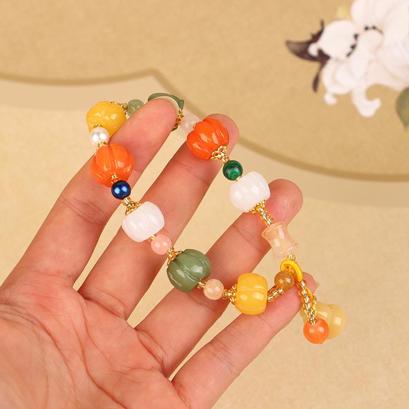 Nefritový náramek pro ženy Etnické korálky z přírodního kamene Společný přívěsek na zápěstí