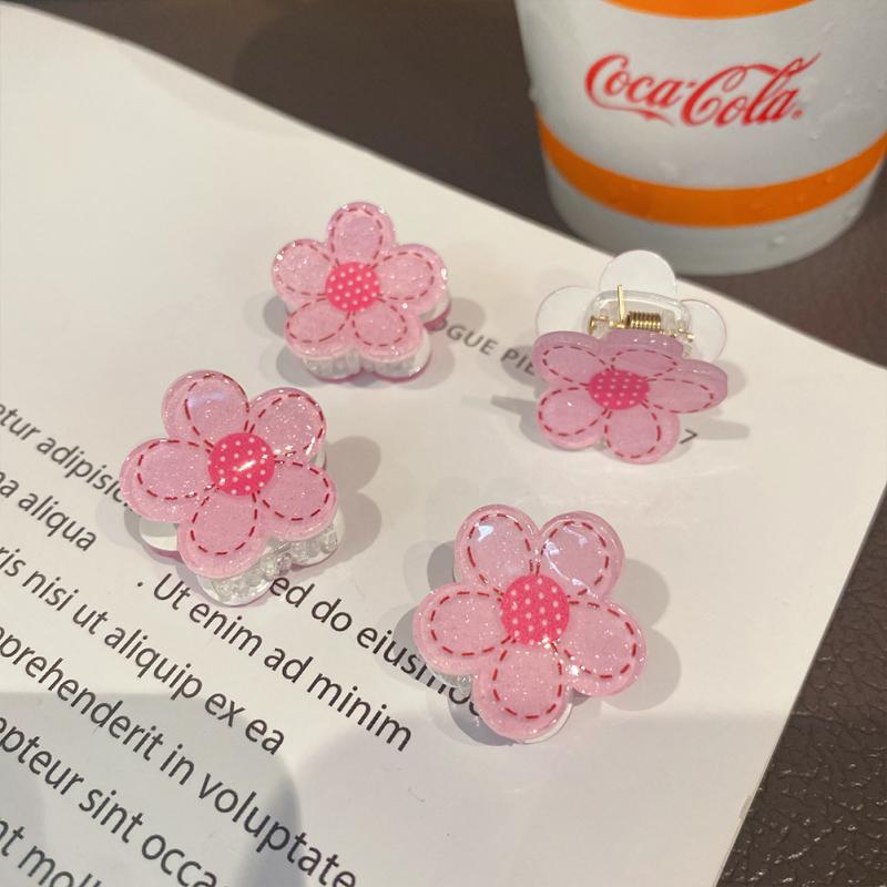 Grab Clip Easy Pulling Up Cartoon Pink Flower Shaped Non-slip Hair Claw Clips