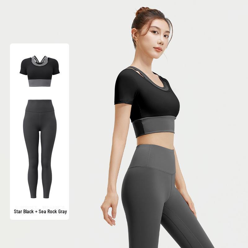 Juyitang Two-in-One Colorblock Yoga Suit - Bra-Free Fitness Apparel