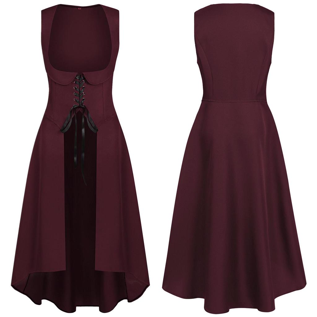 Abito Medievale Retro da Donna a Metà Lunghezza 2025 per Cosplay e Spettacolo, Collezione Primavera/Autunno