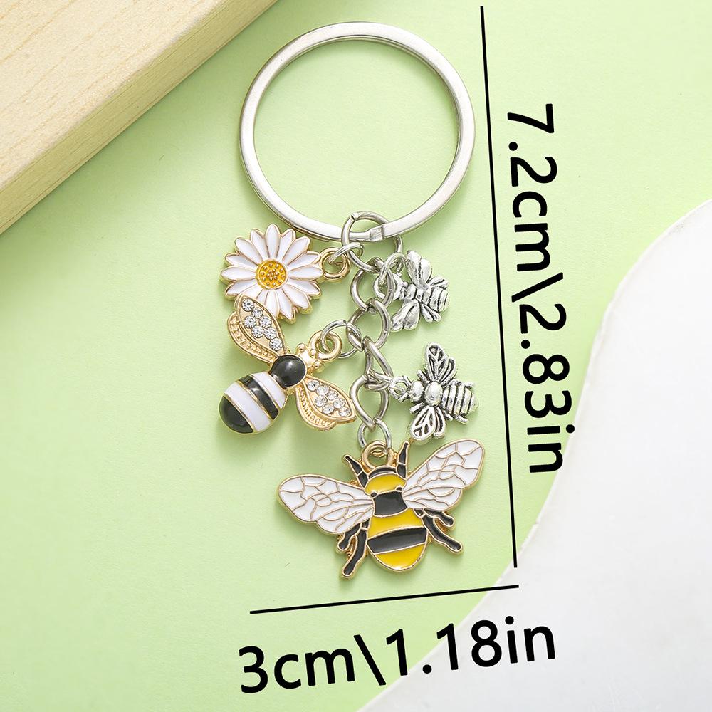 Personalized Pearl Bee & Sunflower Honeycomb Keychain Charm