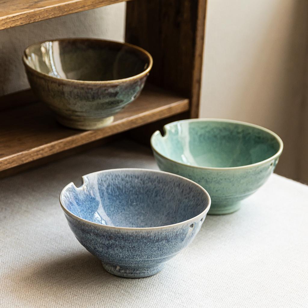 Retro Gradual Change Salad Bowl Ceramic Bowl Household High Value Tableware Bowl Notch Design Round Noodle Bowl Vegetable Bowl
