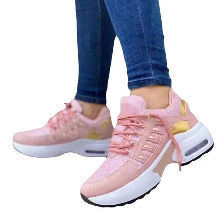 New Ladies Sneakers Lace Up Wedge Heel Vulcanized Shoes Thick Sole Air Cushion Casual Shoes Large Size 43 Women's Shoes