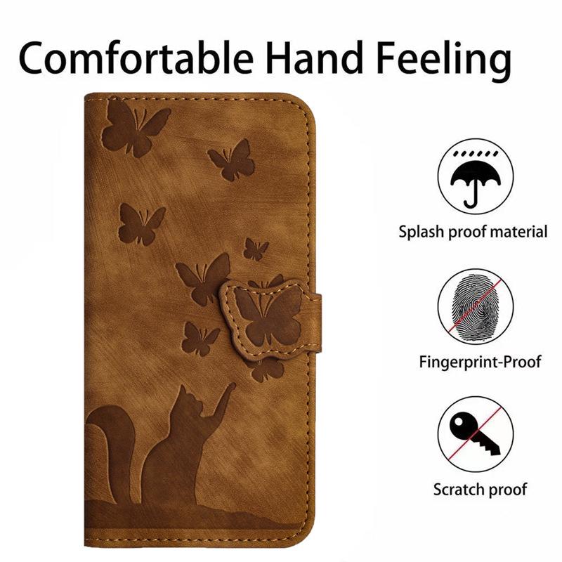Butterfly Cat Embossed Leather Flip Case for Apple iPhone Pro Max SE3 - Card Holder for Women
