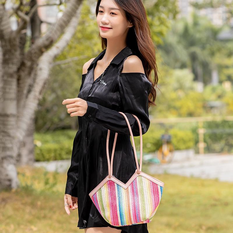 Rainbow Stripe Casual Versatile Woven Shoulder Bag with Brilliant Colors Crossbody Women's Bag