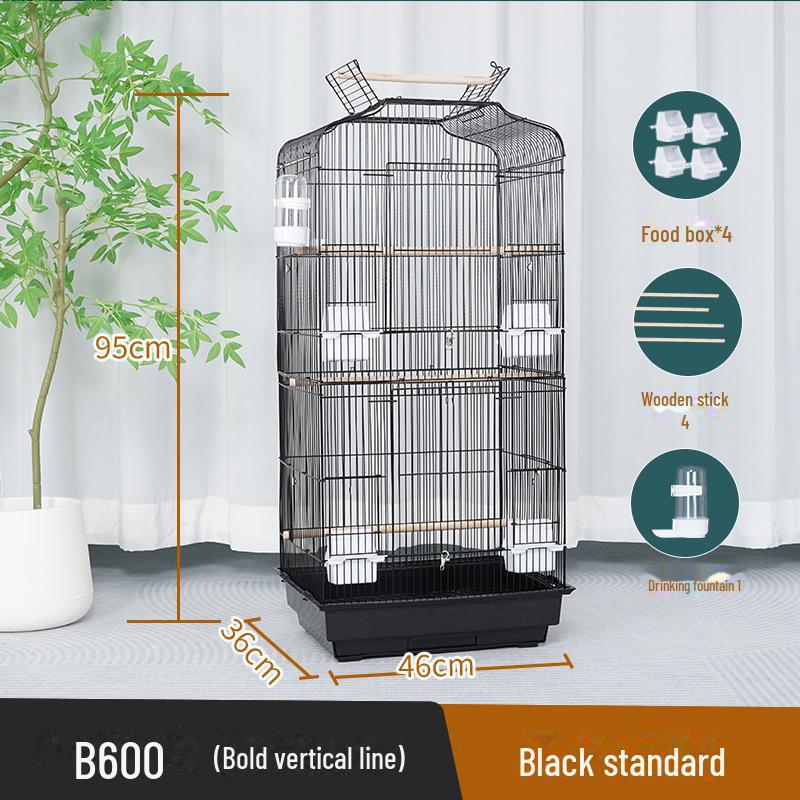 Grande Cage à Oiseaux pour Perroquets et Mynas - Design Phénix Noir