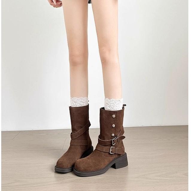 Belt Buckle Maillard Fold Two Wear Platform Short Boots Women's 2025 New Autumn and Winter Retro Slimming and Heightening Martin Boots