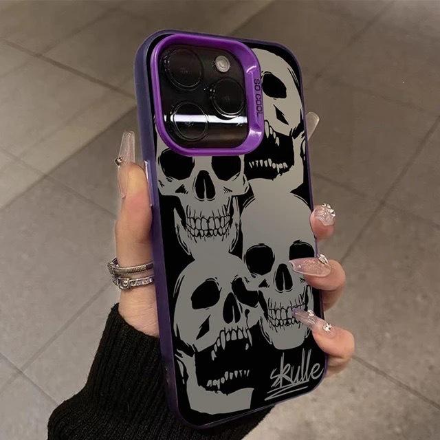 Silver Frosted Skull Case for iPhone 14 Pro/13/11 Pro Max - Halloween Design Compatible with Apple Devices