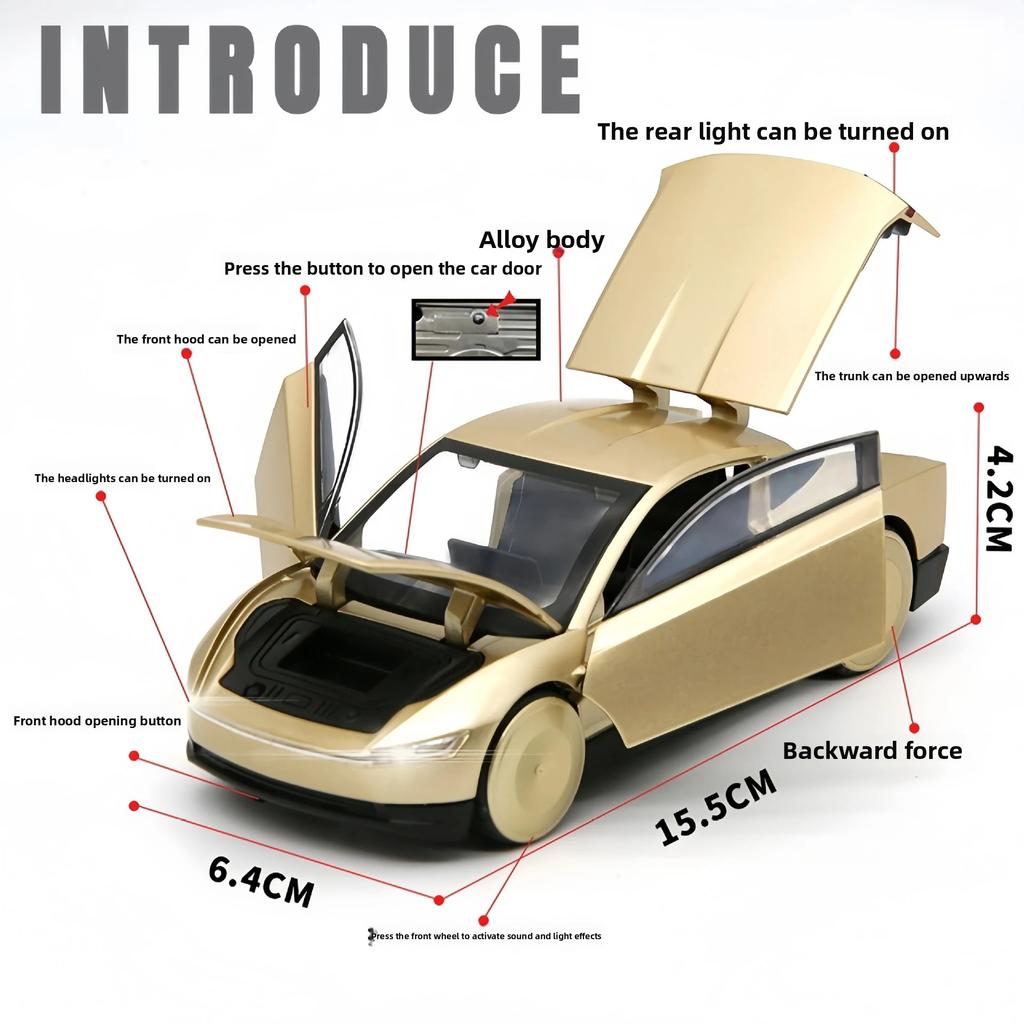 1/32 Tesla CyberCab Robotaxi Alloy Driverless Taxi Car Model Diecast Metal New Energy Car Vehicles Model Sound and Light Kids Toy Gift