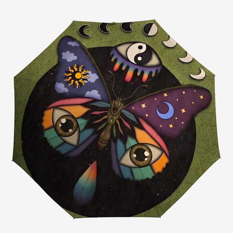 

1pc Butterfly Mandala Automatic Opening/closing umbrella, Reinforced 8-Rib Construction, Compact Travel Umbrella yy250808177