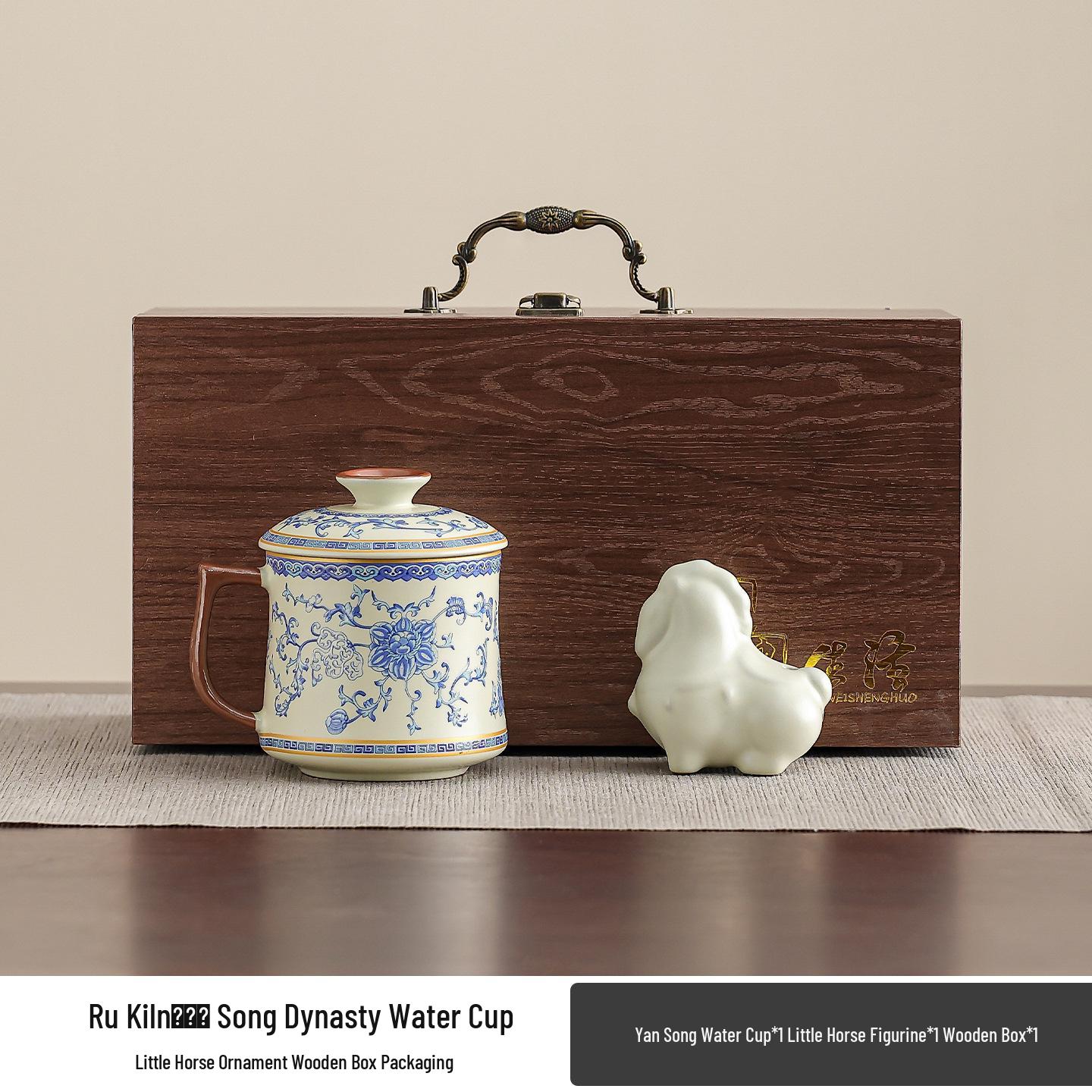 Ru Kiln Lotus Ceramic Mug with Tea Leaf Filter, Retro Office & Home Cup