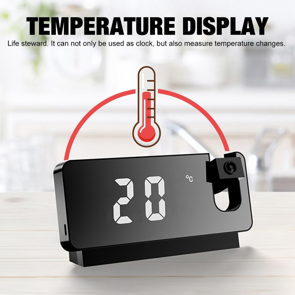 Multifunctional LED Digital Display Projection Alarm Clock 180° Rotation Time Projector Electronic Alarm USB Wake Up Desktop Clock Snooz Temperature