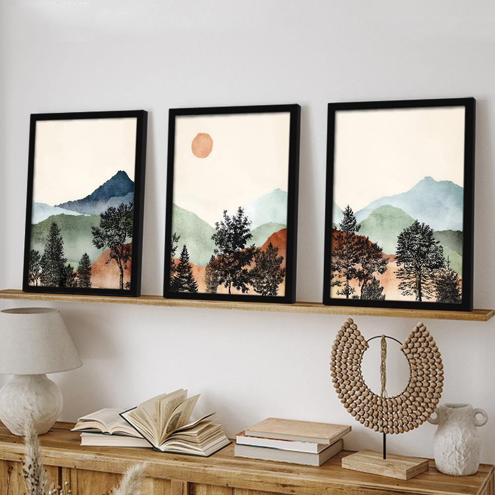 3 Stück/Set Landschaftskunst Ölgemälde Leinwand mit Holzrahmen Wanddeko Haus Zimmer Dekorationen